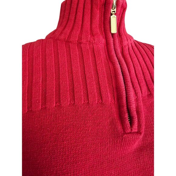 Karen Scott 100%cotton sweater Large red Quarter zip ribbed crew neck pullover - Picture 4 of 10